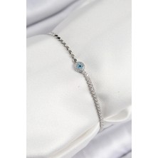 Pileli Store Pilelistore Pirinç Zirkon Taşlı Nazar Model Ezme Zincir Gümüş Renk Kadın Bileklik - TJ-BB7584