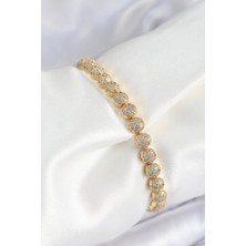 Pileli Store Pilelistore Pirinç Zirkon Taşlı Yarım Topcuk Model Gold Renk Vıp Seri Kadın Bileklik - TJ-BB7508