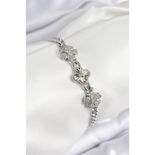 Pileli Store Pilelistore Pirinç Zirkon Taşlı Yonca Model Gümüş Renk Kadın Bileklik - TJ-BB7558