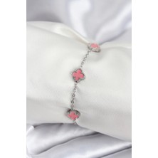 Pileli Store Pilelistore 316L Çelik Gümüş Renk Pembe Baby Boy Yonca Kadın Bileklik - TJ-BB7947