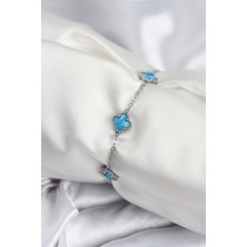 Pileli Store Pilelistore 316L Çelik Gümüş Renk Buz Mavisi Baby Boy Yonca Kadın Bileklik - TJ-BB7949