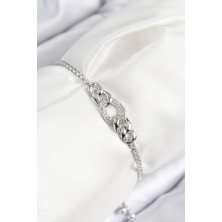 Pileli Store Pilelistore Pirinç Zirkon Taşlı Zincir Model Gümüş Renk Asansörlü Kadın Bileklik - TJ-BB7734