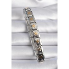 Pileli Store Pilelistore 316L Çelik Gümüş Renk Gold Yıldız Işleme Nomination Kadın Bileklik - TJ-BB6463