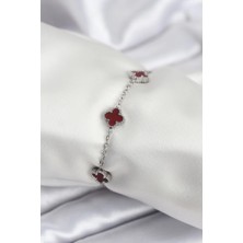 Pileli Store Pilelistore 316L Çelik Gümüş Renk Bordo Baby Boy Yonca Kadın Bileklik - TJ-BB7951