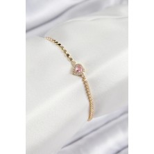 Pileli Store Pilelistore Pirinç Zirkon Taşlı Kalp Model Ezme Zincir Gold Renk Kadın Bileklik - TJ-BB7585