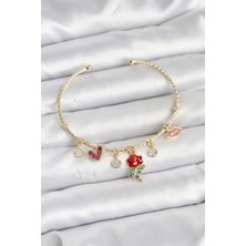 Pileli Store Pilelistore Gül Charmlı Gold Renk Pirinç Kadın Bileklik - TJ-BB8043