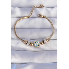 Pileli Store Pilelistore 316L Çelik Gold Renk Zirkon Taşlı Nazarlı Çiçek Tasarımlı Bileklik - TJ-BB6201