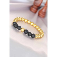 Pileli Store Pilelistore Lav Doğal Taş Detaylı Hematit Gold Renk Erkek Bileklik - TJ-EB3006