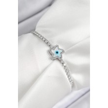 Pileli Store Pilelistore Pirinç Zirkon Taşlı Nazar Yıldız Model Gümüş Renk Asansörlü Kadın Bileklik - TJ-BB7469