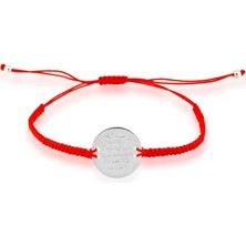 Pileli Store Pilelistore Gümüş Kırmızı Makrame Ayetel Kürsi Bileklik