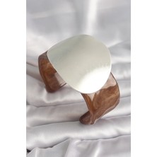 Pileli Store Pilelistore Kahverengi Mermer Desen Akrilik Plastik Gümüş Plaka Model Vintage Kadın Bilezik - TJ-BB6670