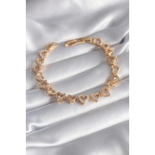 Pileli Store Pilelistore 316L Çelik Gold Renk Zirkon Taşlı Kalp Model Vıp Seri Kadın Bileklik - TJ-BB5847
