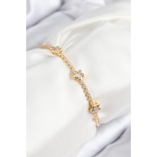 Pileli Store Pilelistore Pirinç Zirkon Taşlı Yıldız Model Gold Renk Asansörlü Kadın Bileklik - TJ-BB7737