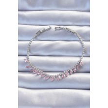 Pileli Store Pilelistore Pirinç Vip Seri Gümüş Renk Pembe Zirkon Taşlı Bileklik - TJ-BB6326