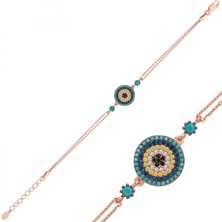 Pileli Store Pilelistore 925 Ayar Gümüş Rose Nazar Bileklik