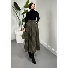 Merven Akyüz Nerelle Ekose Desen Etek Haki