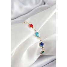 Pileli Store Pilelistore Pirinç Gold Renk Karışık Renk Damla Zirkon Taşlı Kadın Bileklik - TJ-BB7048