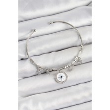 Pileli Store Pilelistore Pirinç Zirkon Taşlı Pusula Model Gümüş Renk Charm Bileklik - TJ-BB7349