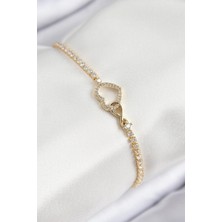 Pileli Store Pilelistore Pirinç Zirkon Taşlı Sonsuzluk Kalp Model Gold Renk Kadın Bileklik - TJ-BB7693