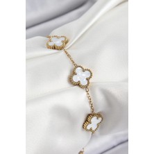 Pileli Store Pilelistore 316L Çelik Beyaz Sedef Yonca Model Gold Renk Kadın Bileklik - TJ-BB7364