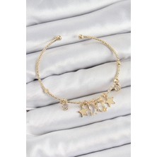 Pileli Store Pilelistore Pirinç Zirkon Taşlı Kelebek ve Yıldız Model Gold Renk Charm Bileklik - TJ-BB7355