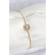 Pileli Store Pilelistore Pirinç Zirkon Taşlı Kare Model Gold Renk Kadın Bilekilk - TJ-BB7661