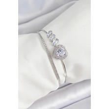 Pileli Store Pilelistore Pirinç Gümüş Renk Kalpli Zirkon Taşlı Kadın Bileklik - TJ-BB7065
