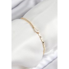 Pileli Store Pilelistore Pirinç Zirkon Taşlı Damla Model Ezme Zincir Gold Renk Kadın Bileklik - TJ-BB7589