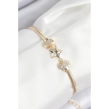 Pileli Store Pilelistore Pirinç Zirkon Taşlı Yıldız Model Gold Renk Kadın Bileklik - TJ-BB7899