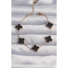 Pileli Store Pilelistore 316L Çelik Gold Renk Siyah Mineli Yonca Bileklik - TJ-BB6258