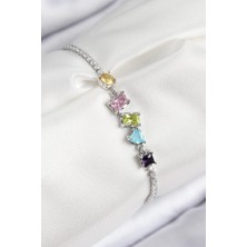 Pileli Store Pilelistore Pirinç Renkli Zirkon Taşlı Geometrik Model Gümüş Renk Kadın Bileklik - TJ-BB7688