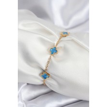 Pileli Store Pilelistore 316L Çelik Gold Renk Buz Mavisi Baby Boy Yonca Kadın Bileklik - TJ-BB7948