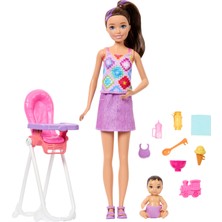 Barbie® Skipper Bebek Bakıcılığı Oyun Seti, Skipper ve Küçük Bebek, Mama Sandalyesi ve 8 Aksesuar JJB44