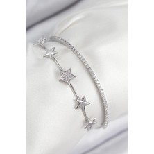 Pileli Store Pilelistore Pirinç Zirkon Taşlı Yıldız Model Gümüş Renk Kadın Bileklik - TJ-BB7878