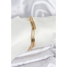 Pileli Store Pilelistore 316L Çelik Gold Renk 65 mm Ajda Zikzak Model 3lü Kadın Bileklik - TJ-BB8075