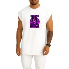 Bahriyeli Collection Oversize Stranger Things Steve Harrington Sticker Göğüs Baskılı Atlet