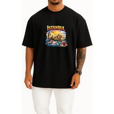 Bahriyeli Collection Oversize Istanbul Özel Tasarım Göğüs Baskılı Unisex T-Shirt