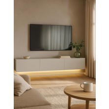 Dorpek Cercei LED Li Işıklı Tv Ünitesi 180 cm - Kumtaşı Renk, Modern, Geniş, Raflı Tasarım - Tv Sehpası