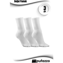 Pufazzo Kadın Beyaz Spor Çorap 3'lü Set - Doğal Pamuk, Dikişsiz, Havlu Taban Tenis Çorabı, Soket Çorap