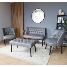 Azra Mobilya Milano Çay Seti Koltuk Takımı - Ofis Takımı - Deri Kumaş - 2+1+1+Bench - Gri