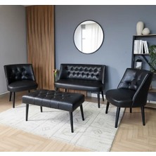 Azra Mobilya Milano Çay Seti Koltuk Takımı - Ofis Takımı - Deri Kumaş - 2+1+1+Bench - Siyah