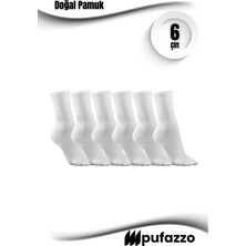 Pufazzo Erkek Beyaz Spor Çorap 6'lı Set - Doğal Pamuk, Dikişsiz, Havlu Taban Tenis Çorabı, Soket Çorap