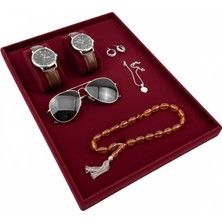 Megass Dekor Süet Kumaş Bordo Renk 34/24 cm Takı Servis Sunum Tablası