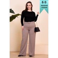 Elmas Tesettür Kadın Giyim Büyük Beden Kemerli Scuba Kumaş Bol Paça Pantolon