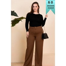 Elmas Tesettür Kadın Giyim Büyük Beden Kemerli Scuba Kumaş Bol Paça Pantolon