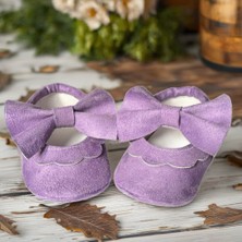 Kız Bebek Makosen Ayakkabı Lila Suni Süet Fiyonklu Lastikli Ilk Adım Ayakkabısı (Patik)