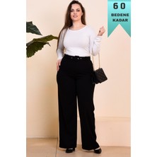 Elmas Tesettür Kadın Giyim Büyük Beden Kemerli Scuba Kumaş Bol Paça Pantolon