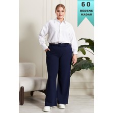 Elmas Tesettür Kadın Giyim Büyük Beden Kemerli Scuba Kumaş Bol Paça Pantolon