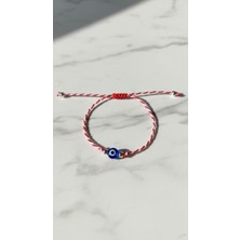 El Yapımı Kırmızı Beyaz Marteniçka Bileklik - Nazar Boncuklu Ayarlanabilir Dilek Bilekliği