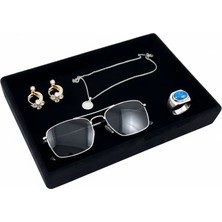 Megass Dekor Küçük Boy Süet Kumaş Siyah Renk 22/14 cm Servis Tablası